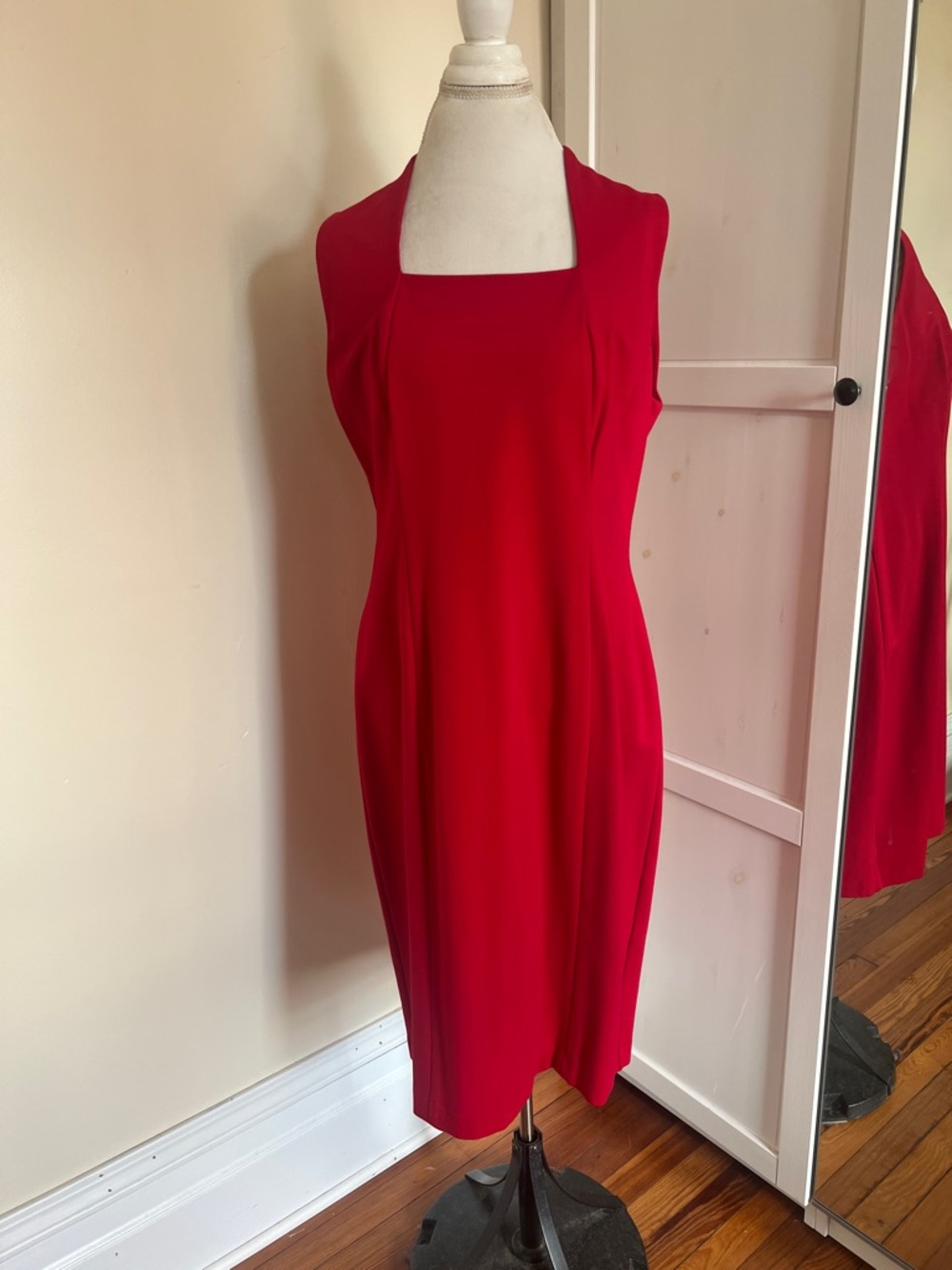 Talbots Red Square Neck Bodycon Pinup Classic Wiggle Sheath Dress - NWT Size 14